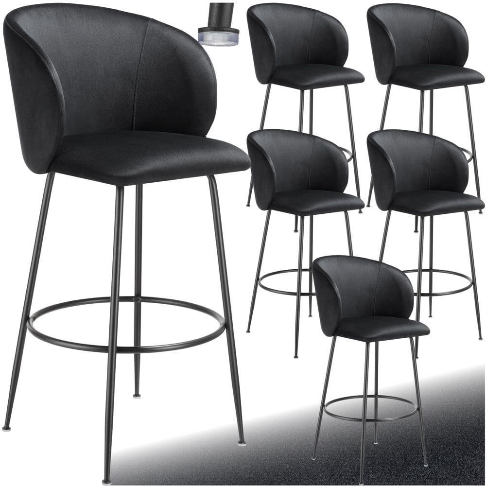 tectake Luana Black Velvet Look Padded Bar Stool Set of 6 Image 2