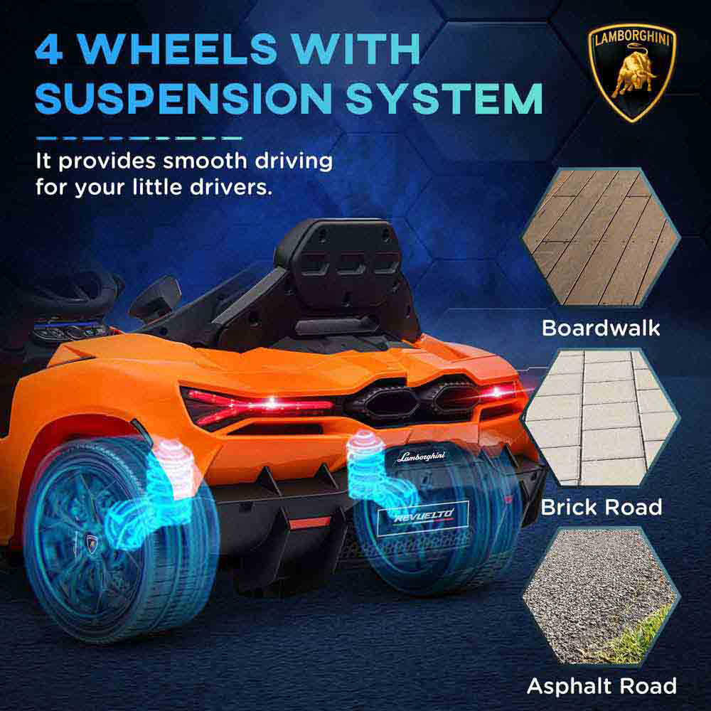 Tommy Toys Orange Licensed Lamborghini Revuelto Kids Ride on Car with Suspension Image 6