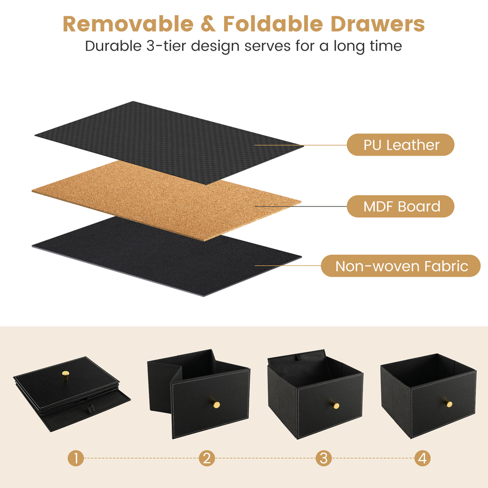 Costway 5 Drawers Fabric Black Chest of Drawers Image 5