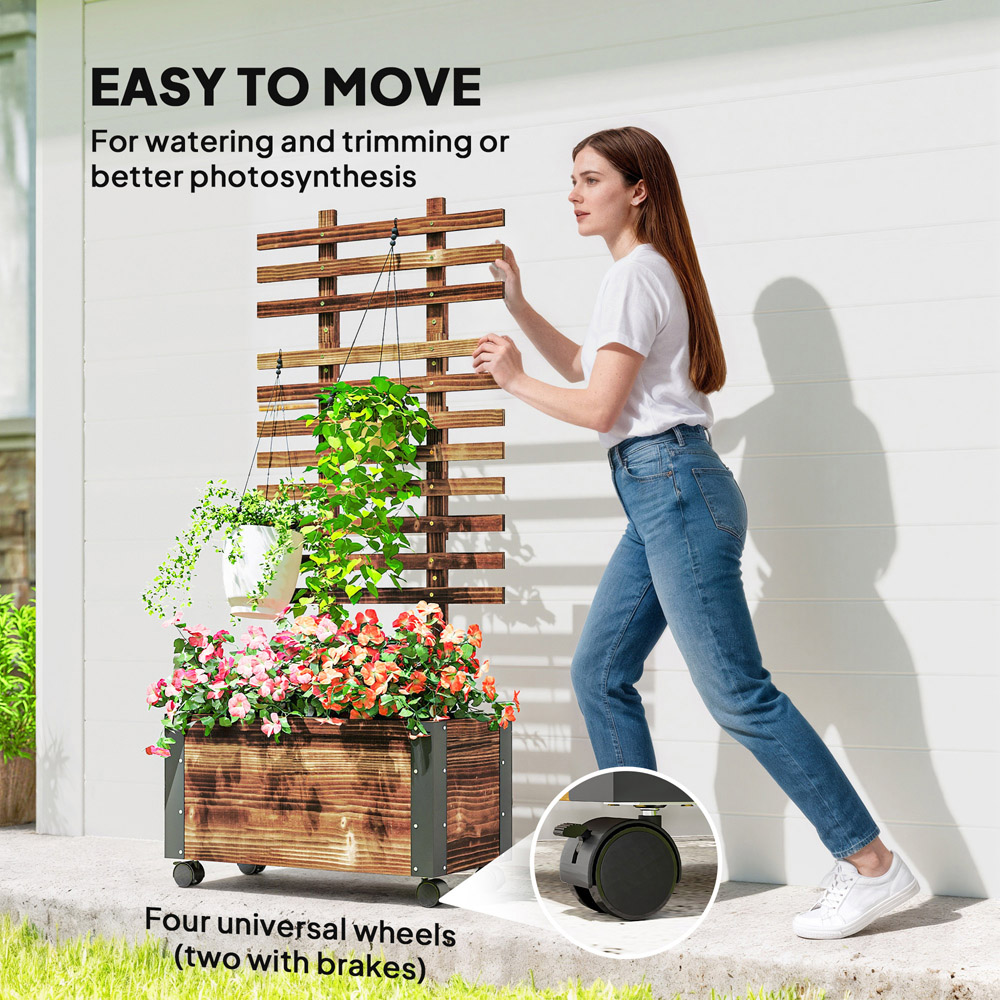 Outsunny Raised Garden Bed with Trellis and Wheels 147 x 65 x 37cm Image 5