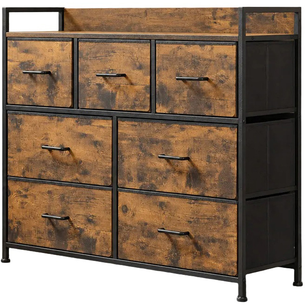 Modcraft 7 Drawer Single Shelf Rustic Brown Chest of Drawers Image 2