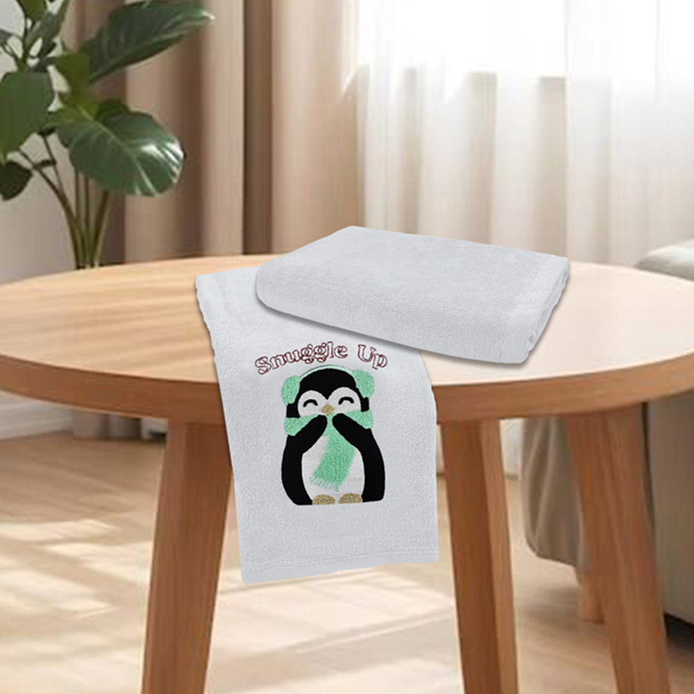 Noel Square Penguins Snuggle White Hand Towel 2 Pack Image 2