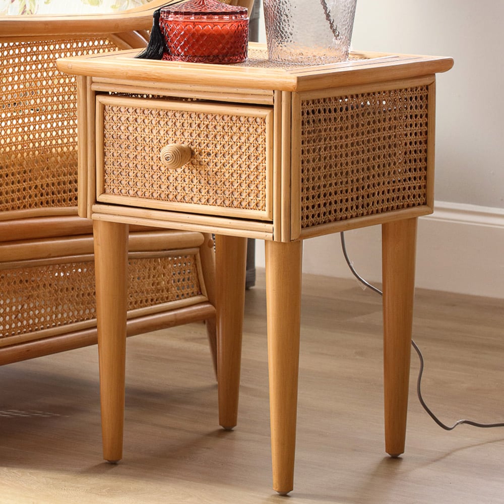 Desser Chester Single Drawer Natural Rattan Lamp Table Image 1