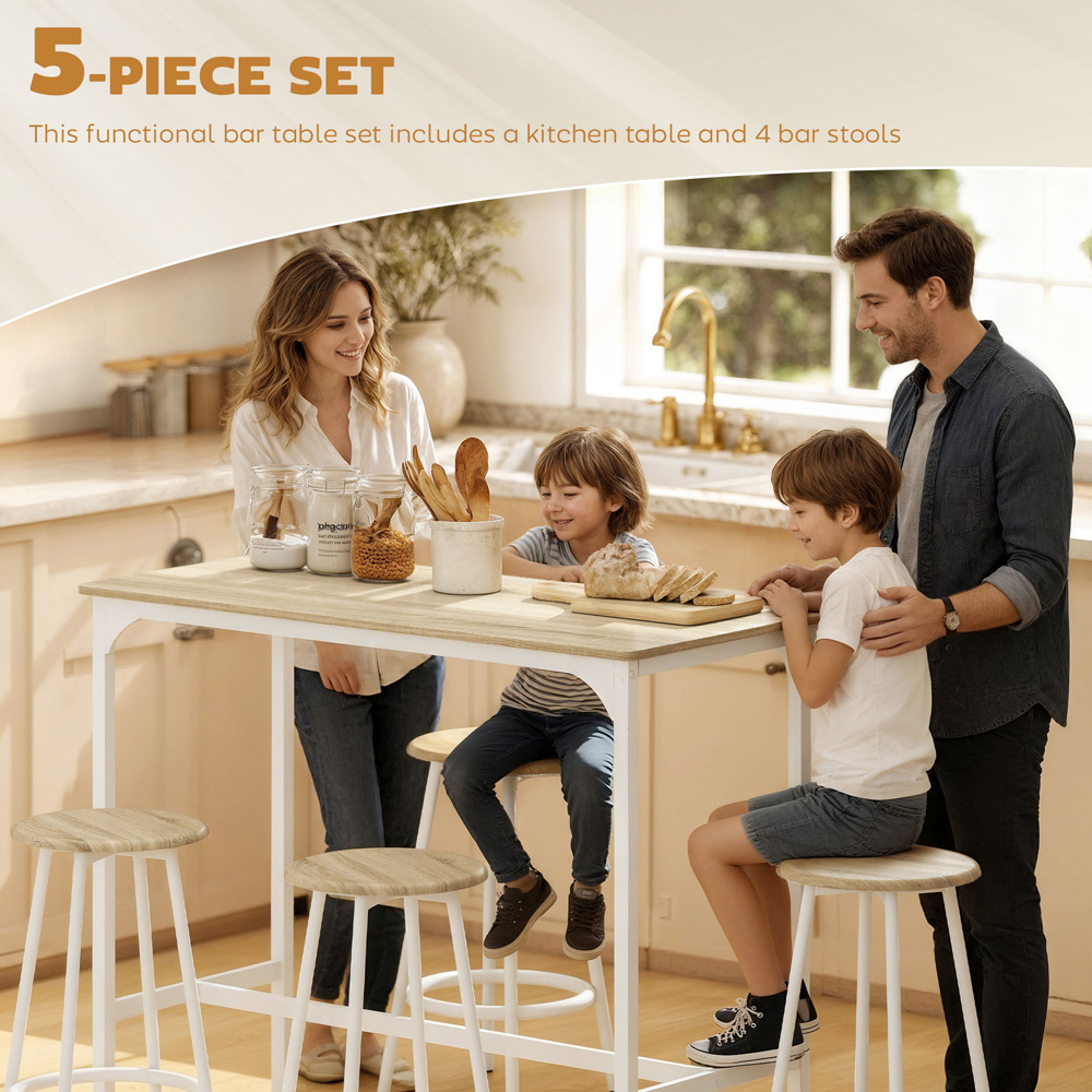 Portland 4 Seater Natural Wood Bar Table and Stool Set Image 7