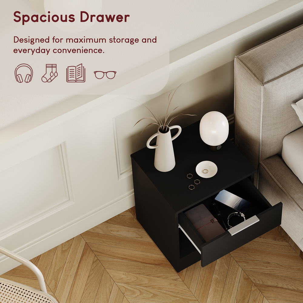 VIDA DESIGNS Terga Single Drawer Single Shelf Black Bedside Cabinet Image 6