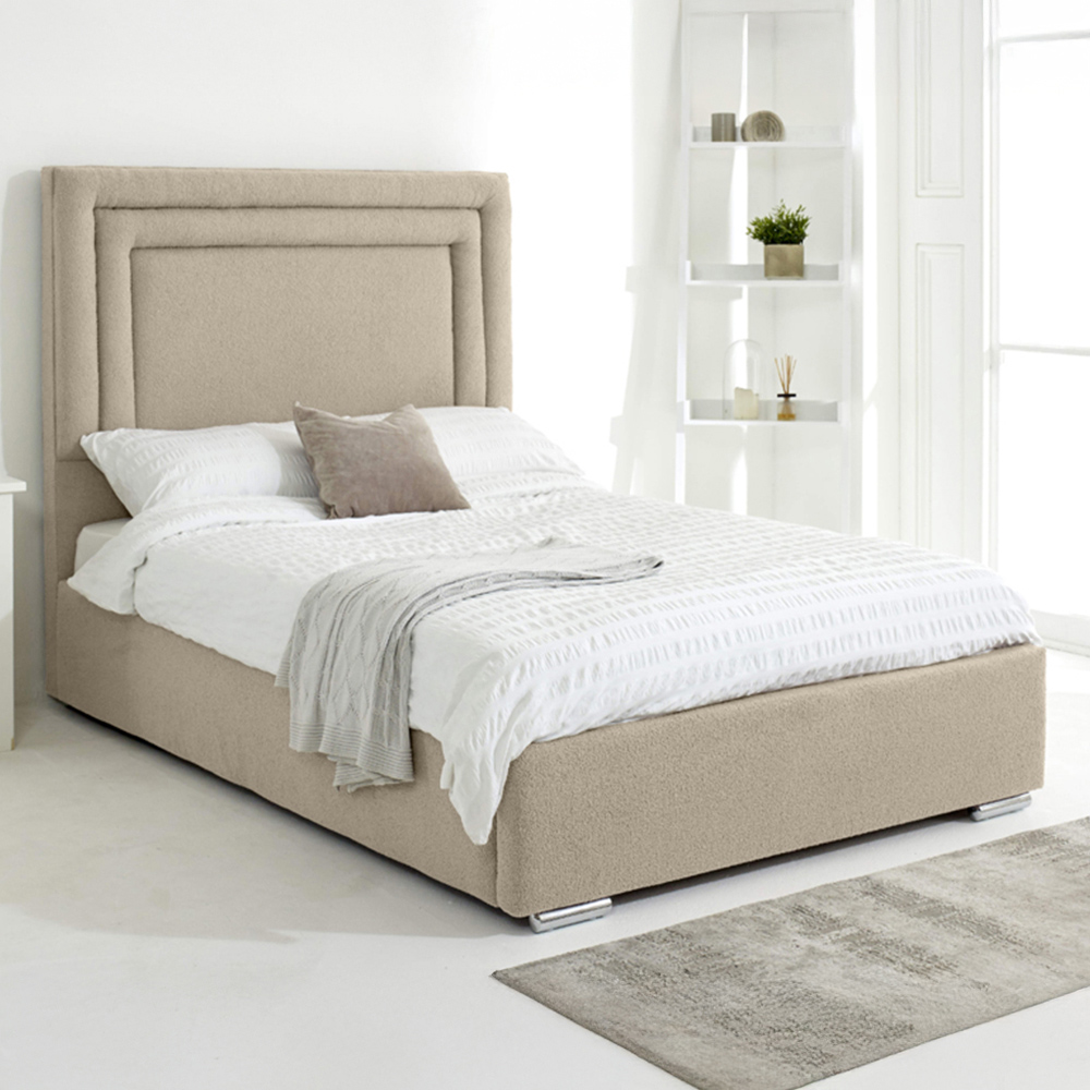 Eleganza Santiago Single Pearl Arlington Fabric Bed Frame with Boxed Headboard Image 1