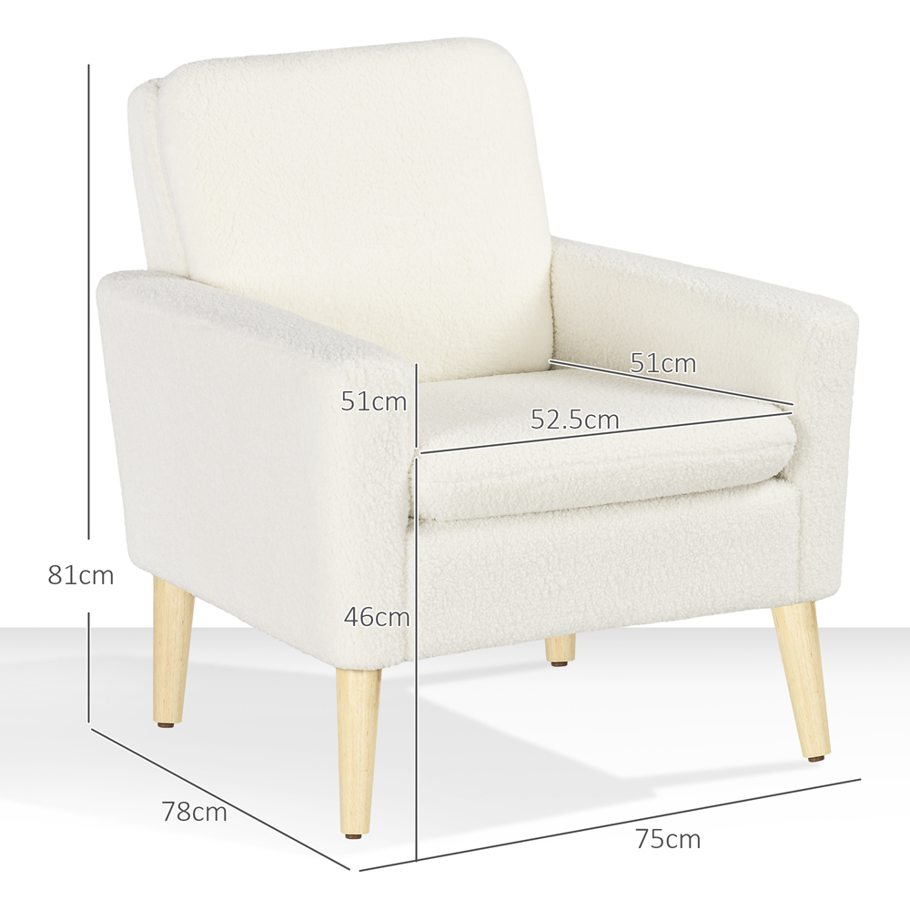 HOMCOM Cream White Upholstered Accent Armchair with Wood Legs Image 8