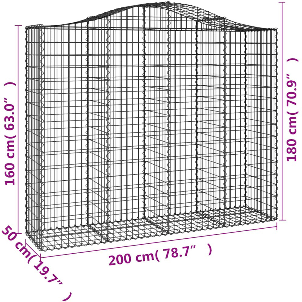 vidaXL Silver Galvanised Iron Arched Gabion Basket 160/180 x 200 x 50cm Image 6