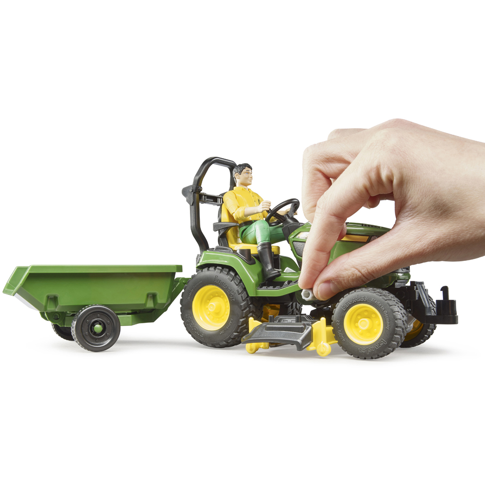 Bruder Kids bworld John Deere Lawn Tractor Playset Model with Trailer and Gardener Image 7