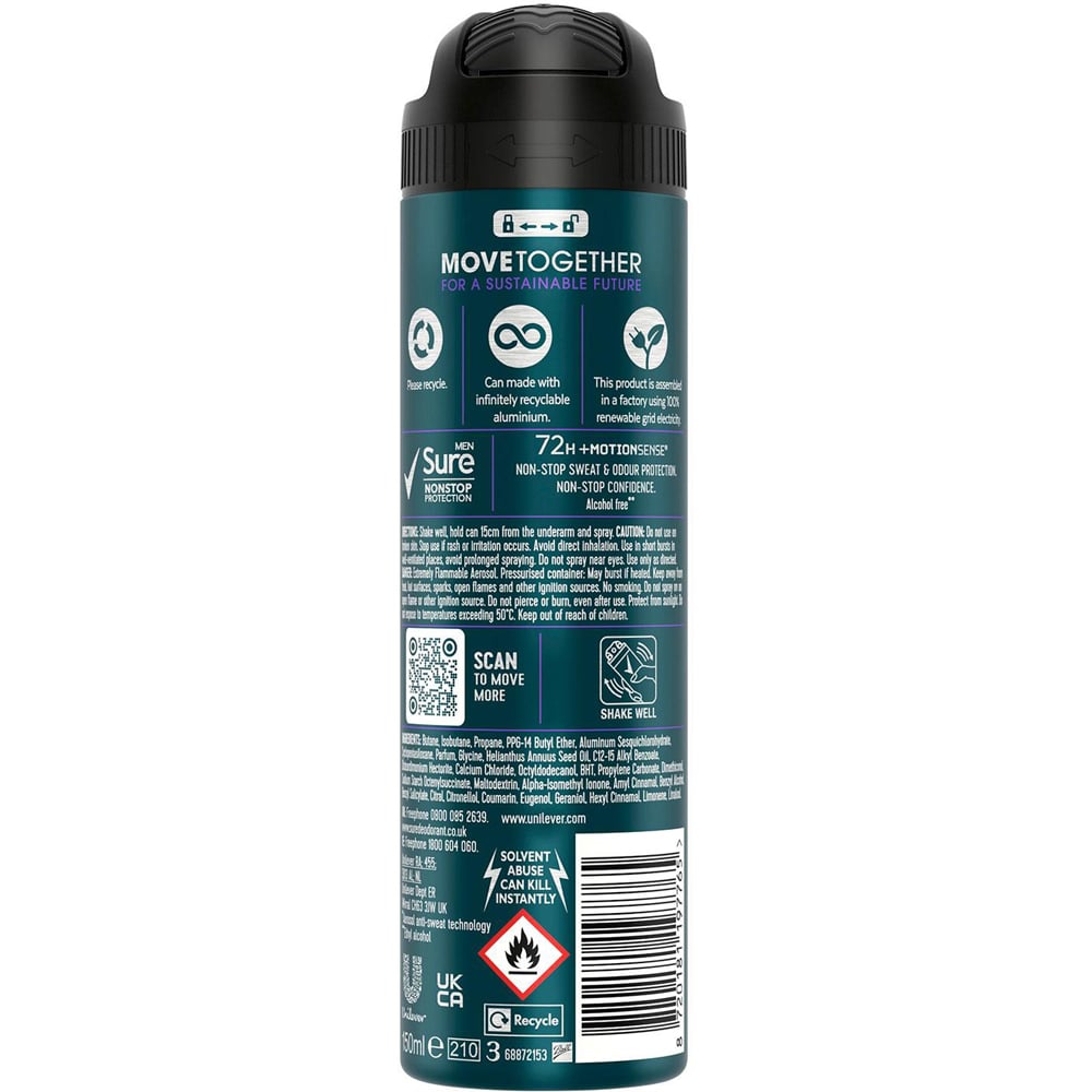 Sure Men Active Dry 72H Nonstop Protection Anti-Perspirant Deodorant 150ml 36 Pack Image 3