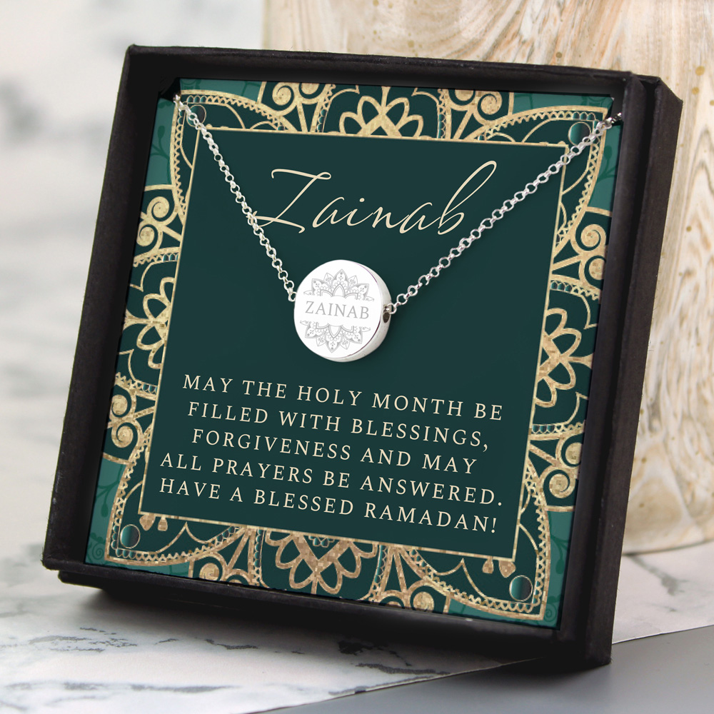 Personalised Memento Personalised Sentiment Eid and Ramadan Disc Necklace and Box Image 2