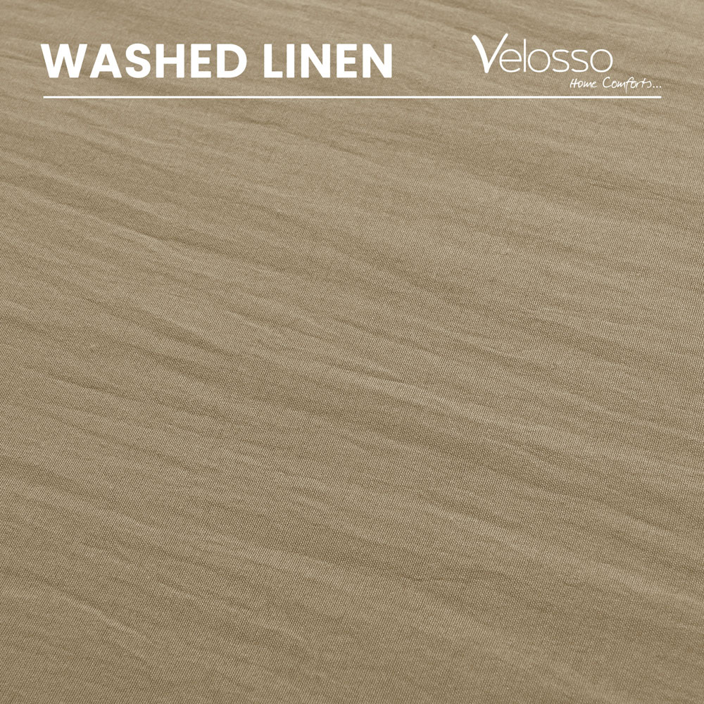 Velosso Washed Linen Look Super King Size Beige Duvet Set Image 4