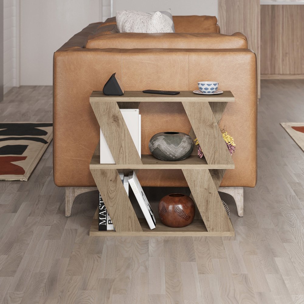 Decortie Lazena 3 Shelf Oak Effect V-Shaped Coffee Table Image 5