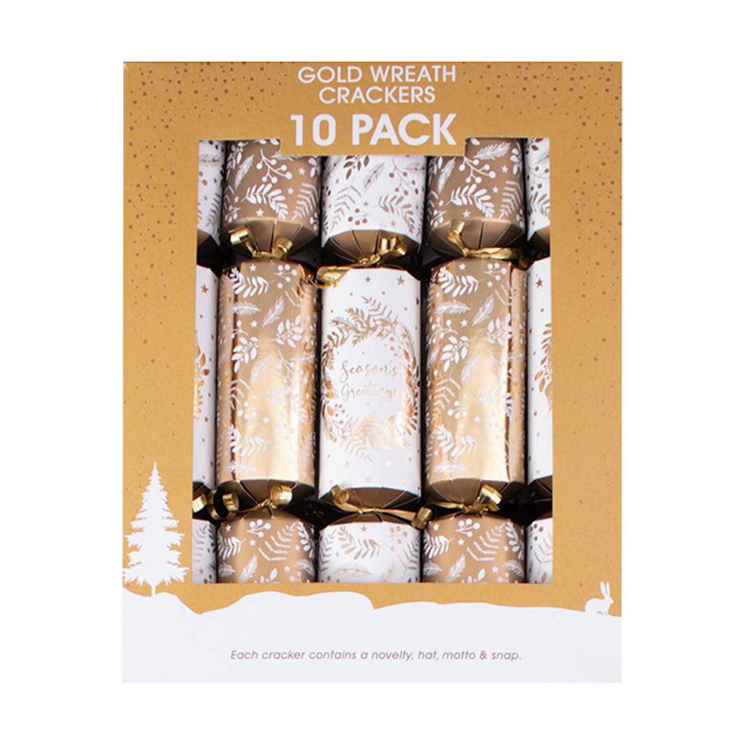 Pack of 10 Family Gold Wreath Crackers - Gold Image 1