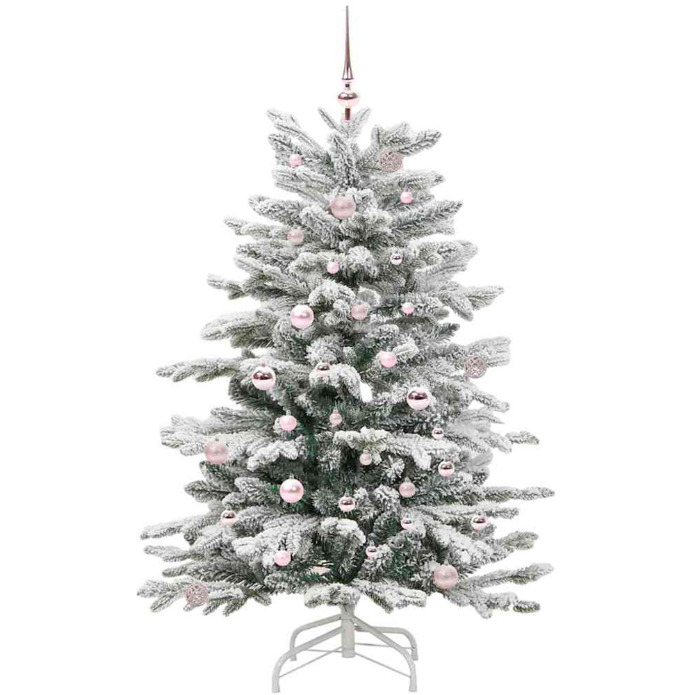 vidaXL Pre-Lit Pink Baubles White Artificial Snow Flocked Christmas Tree 5ft Image 2