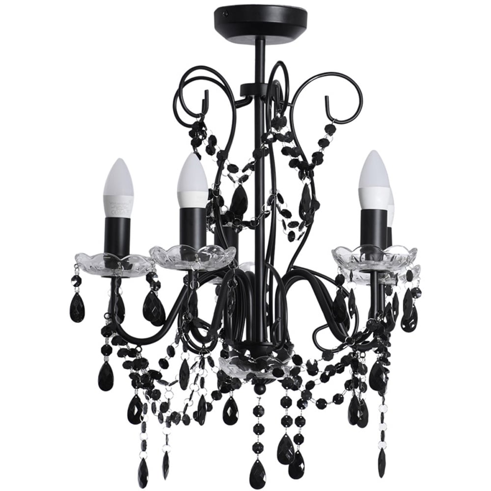 ValueLights Viscount 5 Way Black Jewel Chandelier LED Pendant Light Image 1