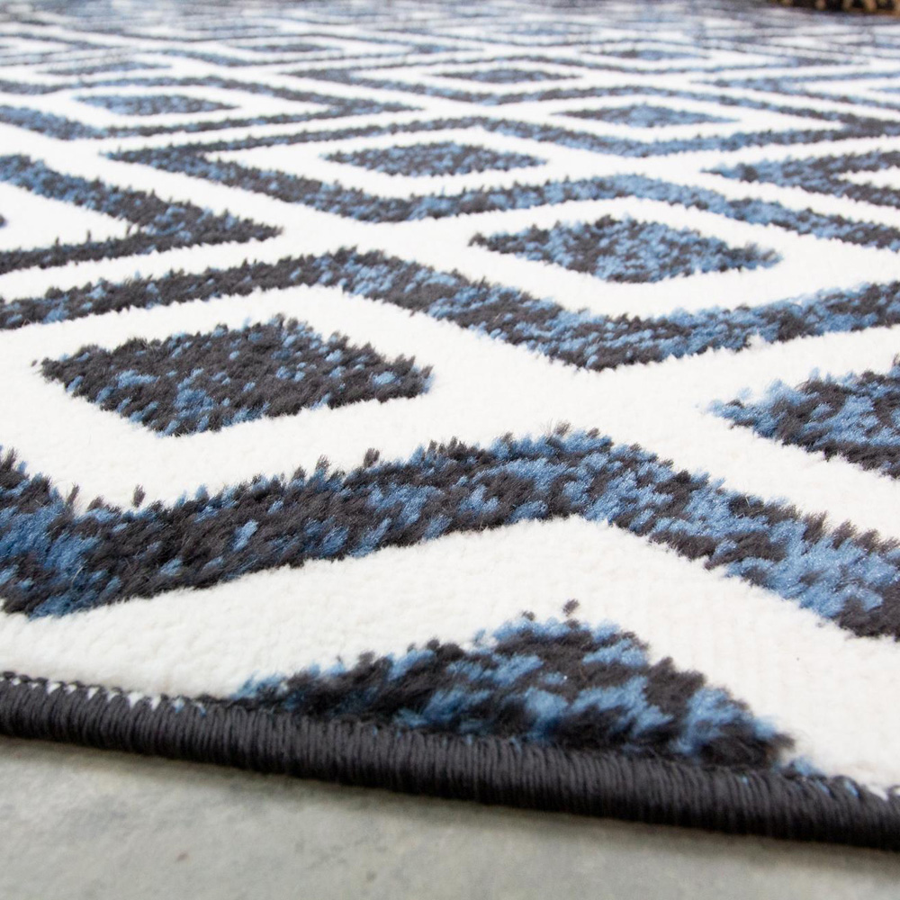 Kukoon Enzo Gigi Black and White Diamond Soft Shaggy Rug 60 x 110cm Image 4
