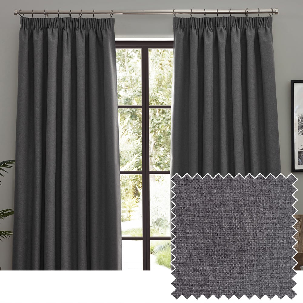 furn. Dawn Charcoal Blackout Pencil Pleat Curtains 229 x 229cm Image 5