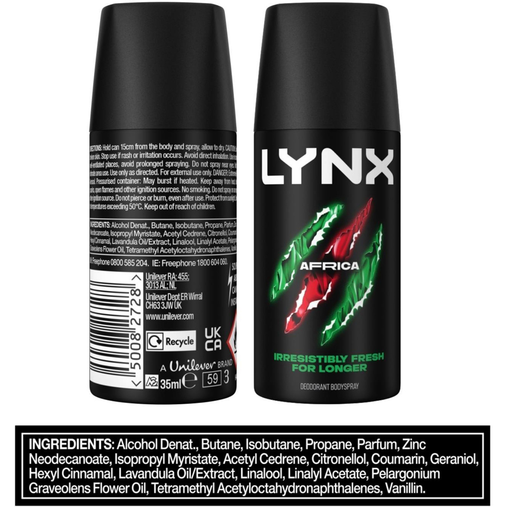 Lynx Africa Mandarin and Sandalwood 48H Sweat Protection Deodorant Body Spray 35ml 12 Pack Image 7