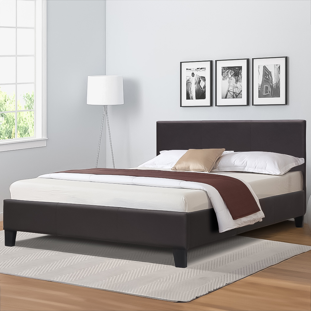 Brooklyn Single Brown Faux Leather Bed Frame Image 1