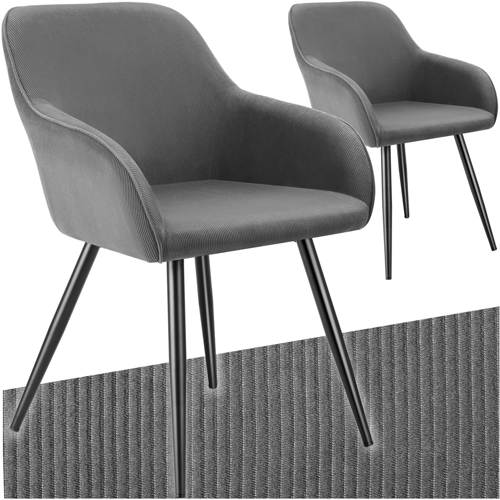 tectake Marilyn Set of 2 Grey and Black Corduroy Padded Dining Chair Image 2
