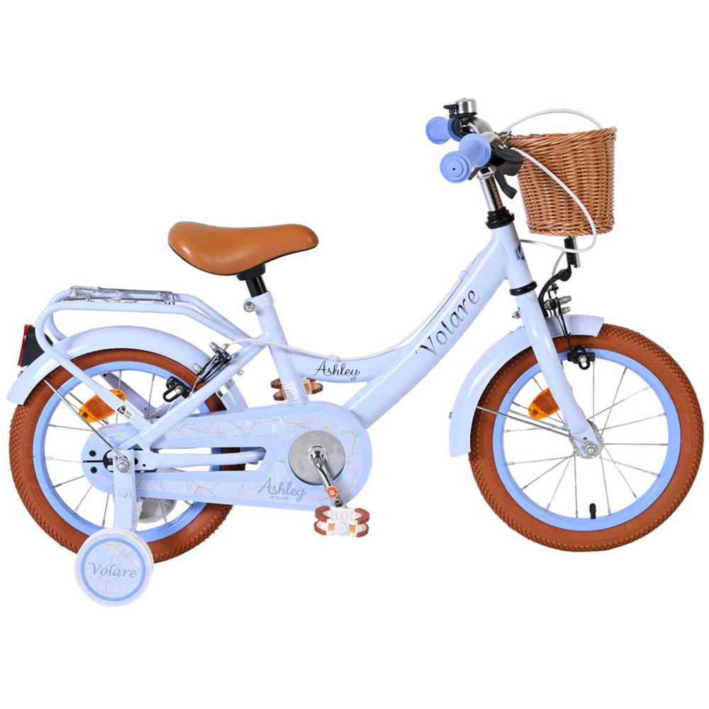 Volare Ashley Kids 14 inch Blue Pastel Bike with Stabilisers Rack and Basket Image 6