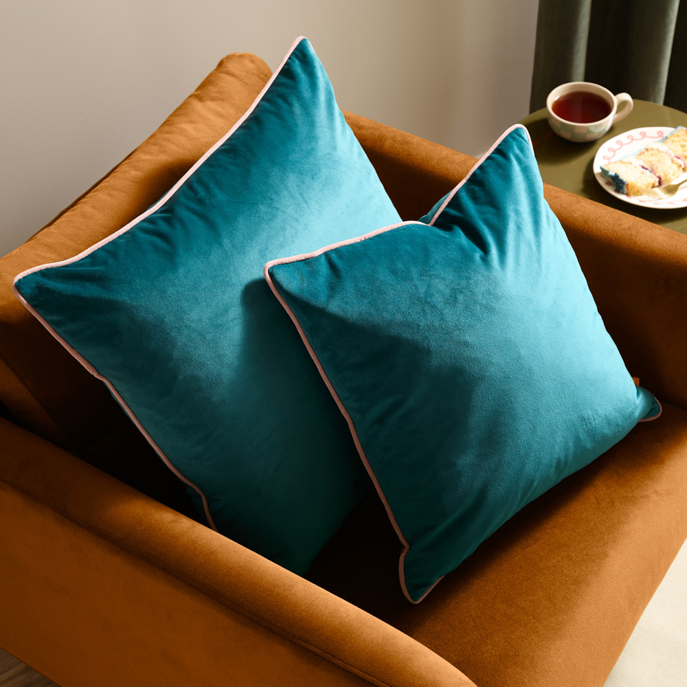 Furn Meridian Teal and Blush Velvet Cushion 45 x 45cm Image 5