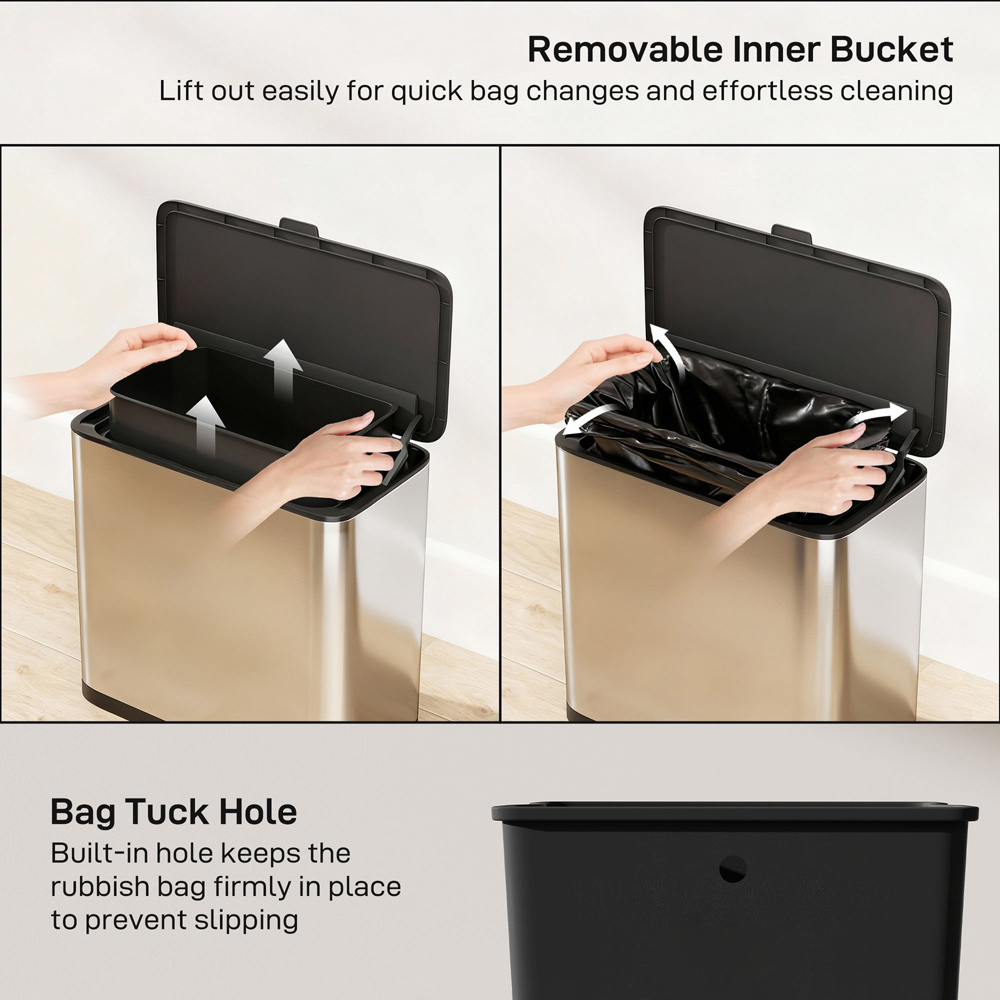 HOMCOM Silver Under Sink Hanging Kitchen Bin with Stay-Open Lid 8L Image 6