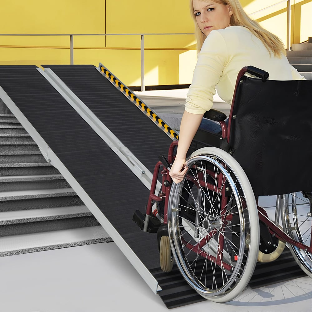 Costway Portable Aluminium Wheelchair Ramp with Transition Plate 5ft Image 2