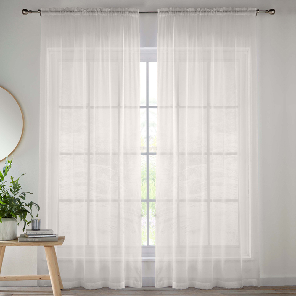 Tyrone Textiles Crystal Cream Plain Sheer Voile Panel Curtain 145 x 229cm Image 1
