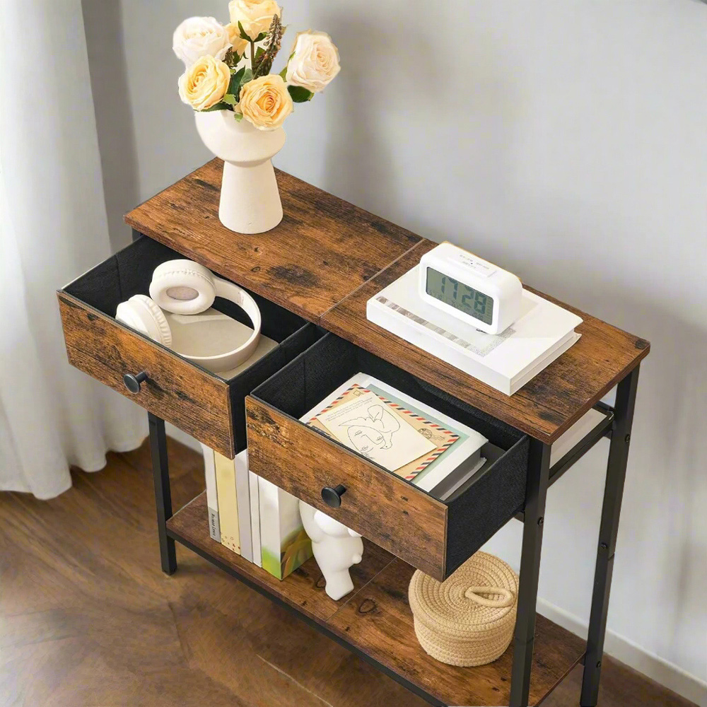 Modcraft 2 Drawer Single Shelf Rustic Brown Console Table Image 4