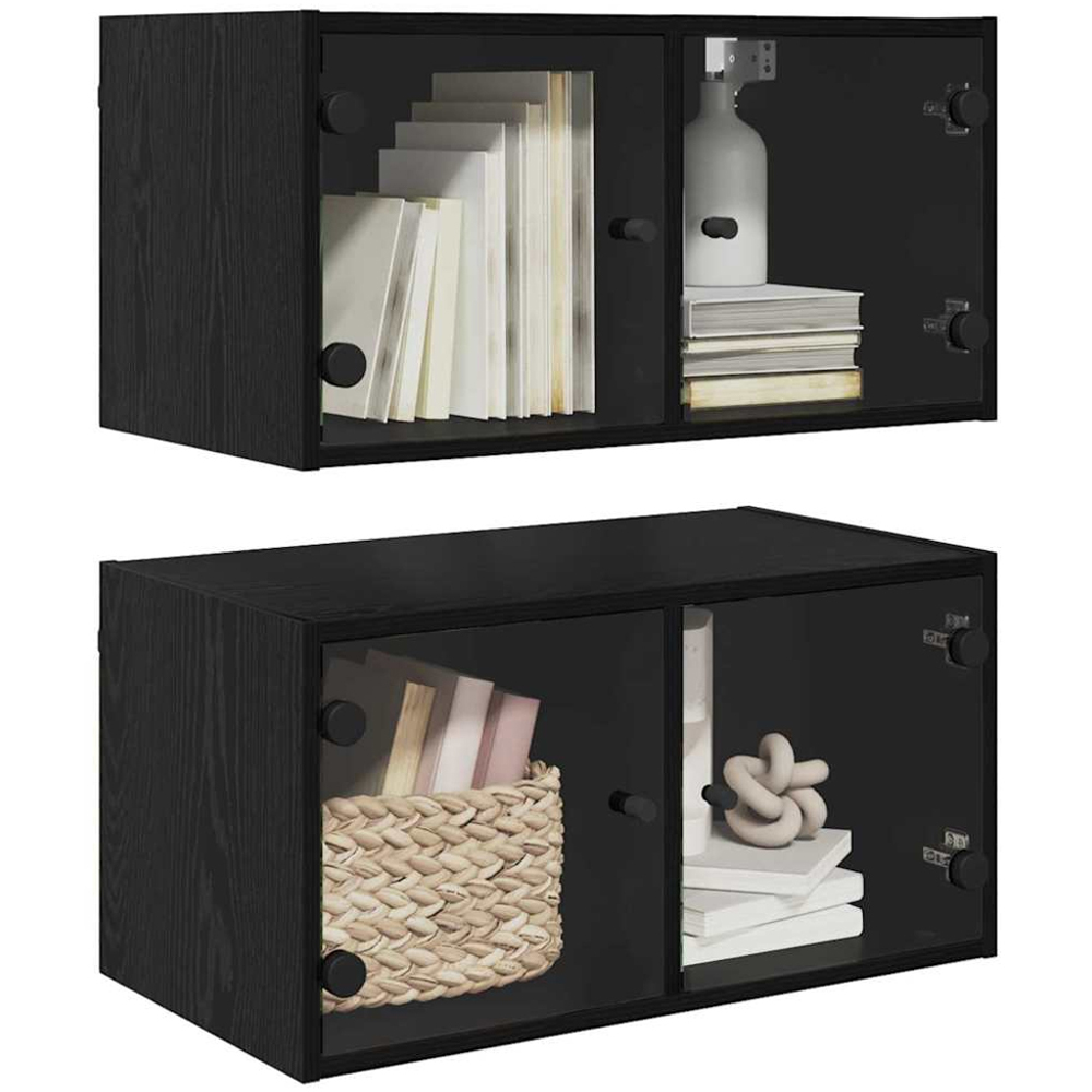 vidaXL 2 Glass Door Black Oak Wall Cabinet Set of 2 Image 8
