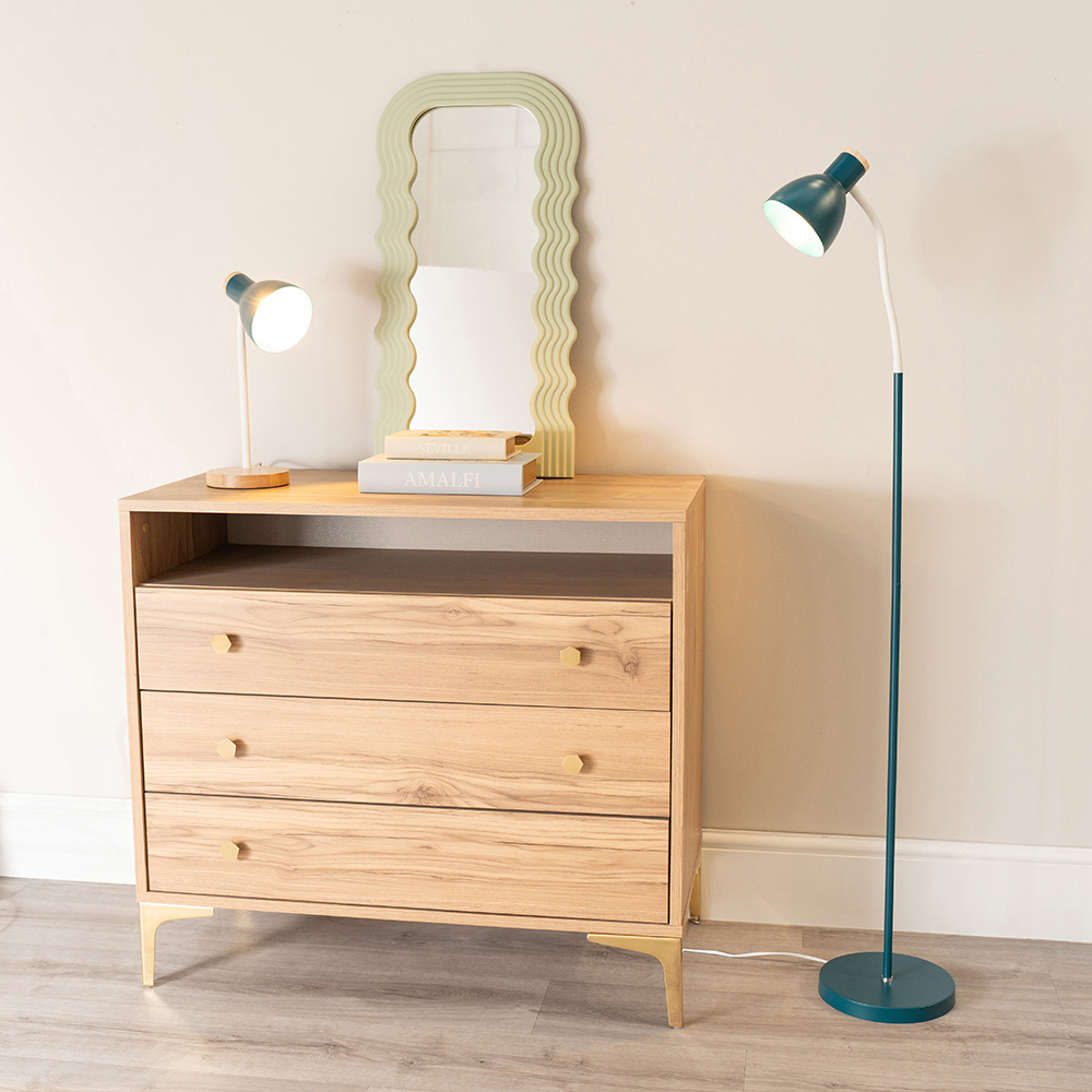 ValueLights Woody Teal Metal Dome Shade Wooden LED Desk Lamp Image 4