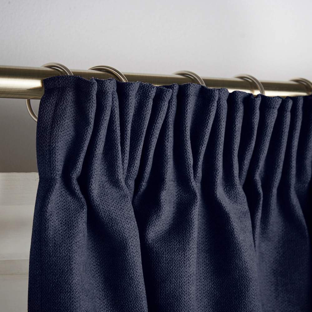 Alan Symonds Navy Velvet Chenille Fleece Lined Pencil Pleat Taped Top Curtains 137 x 213cm Image 3
