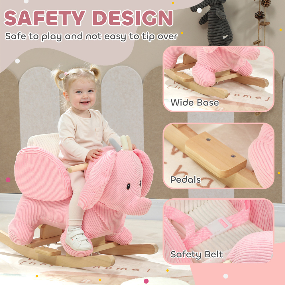 Tommy Toys AIYAPLAY Kids Pink Plush Ride On Rocking Elephant with Safety Belt and Interactive Sound Image 6