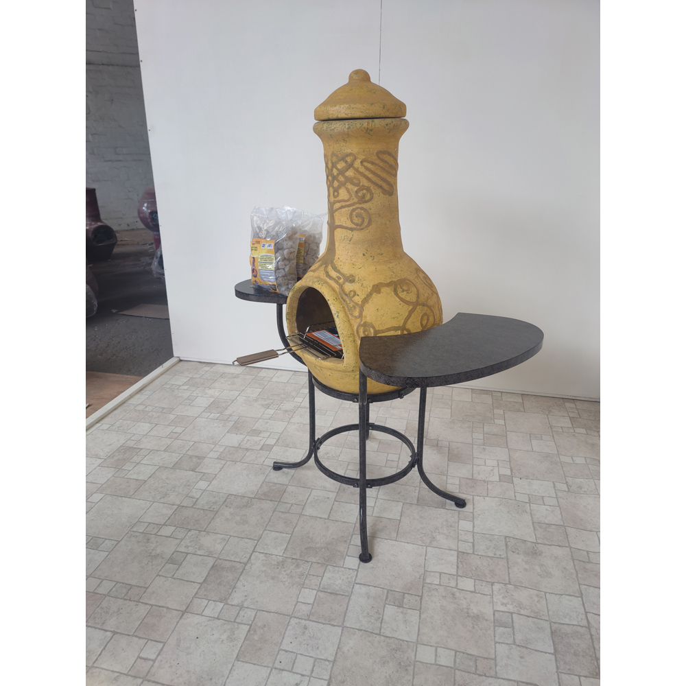 Gardeco BBO-C8D.57 Grill Lava Stones and Cradle Clay Chiminea BBQ Bundle Image 3