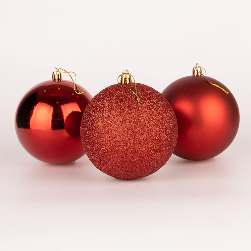 Shatchi 10cm Red Shatterproof Christmas Bauble 3 Pack Image 2