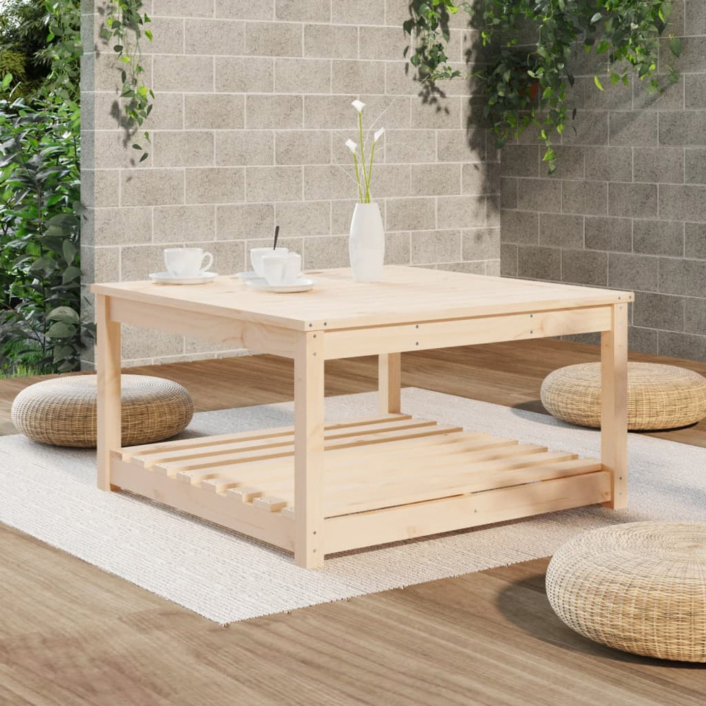 vidaXL Single Shelf Natural Solid Pine Wood Slatted Garden Table 82.5 x 82.5cm Image 7