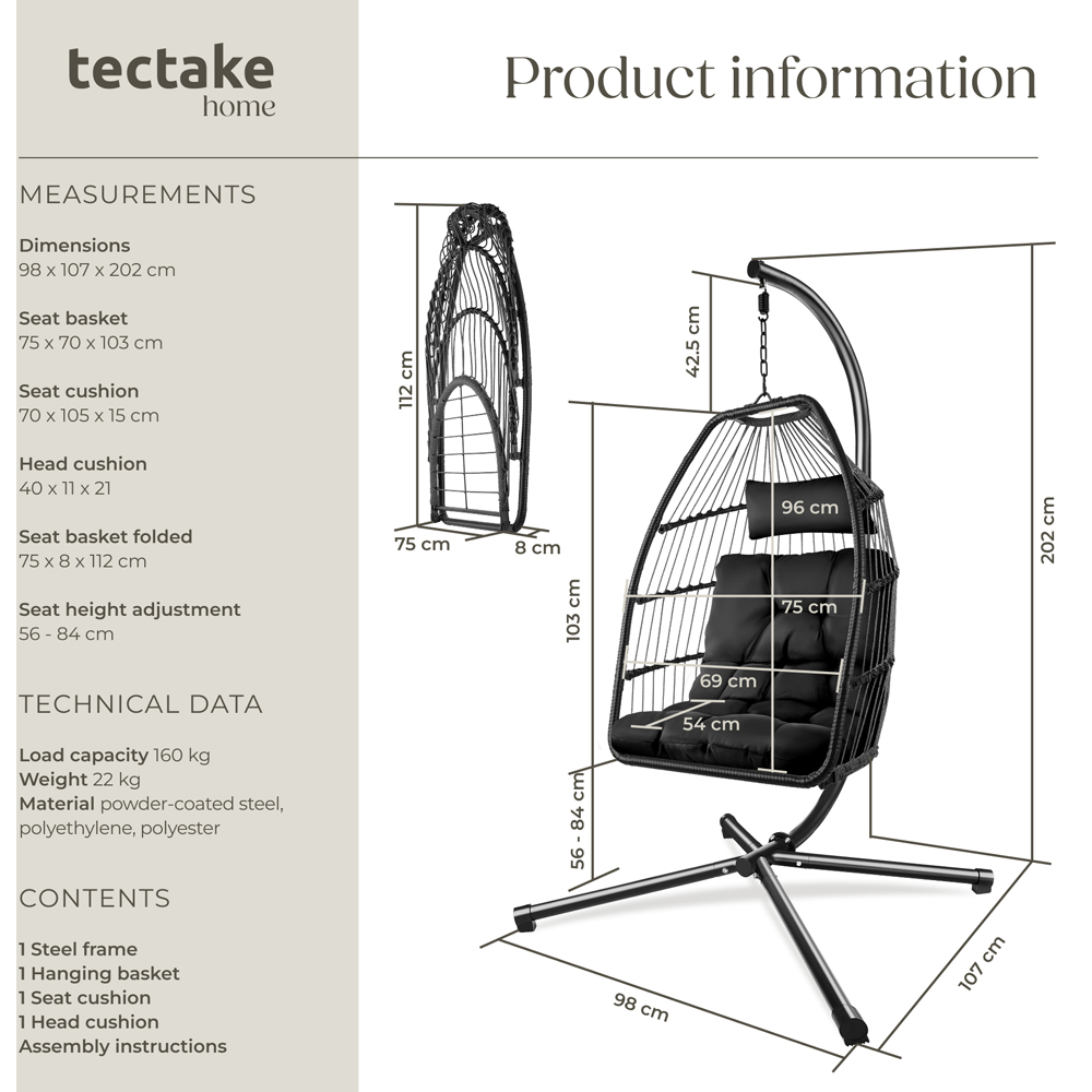tectake Ariane Black Egg Chair Image 9