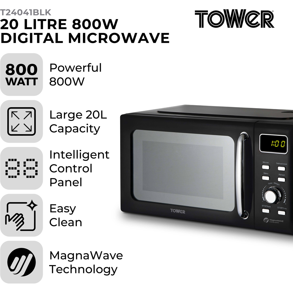 Tower T24041BLK Black 20L Digital Microwave Image 6