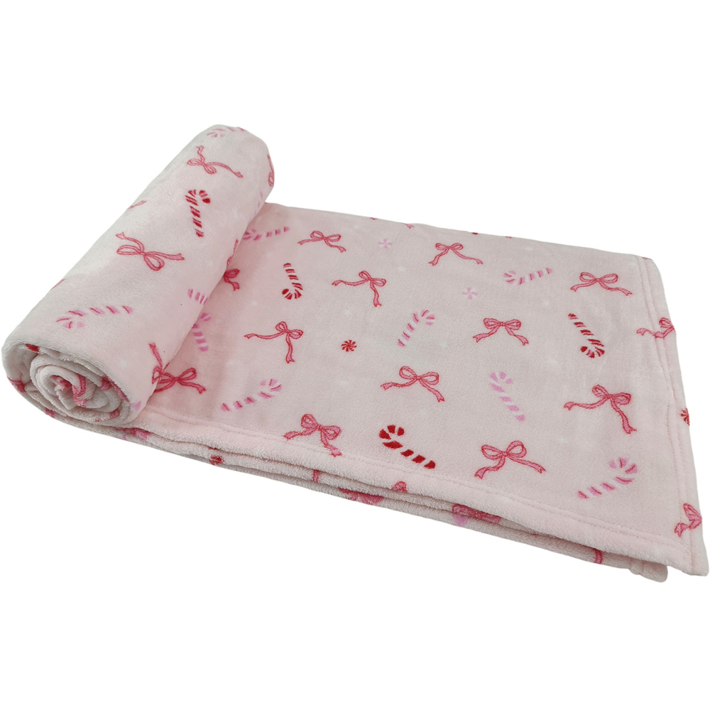 Bow Candy Canes Fleece Throw Pink Image 2