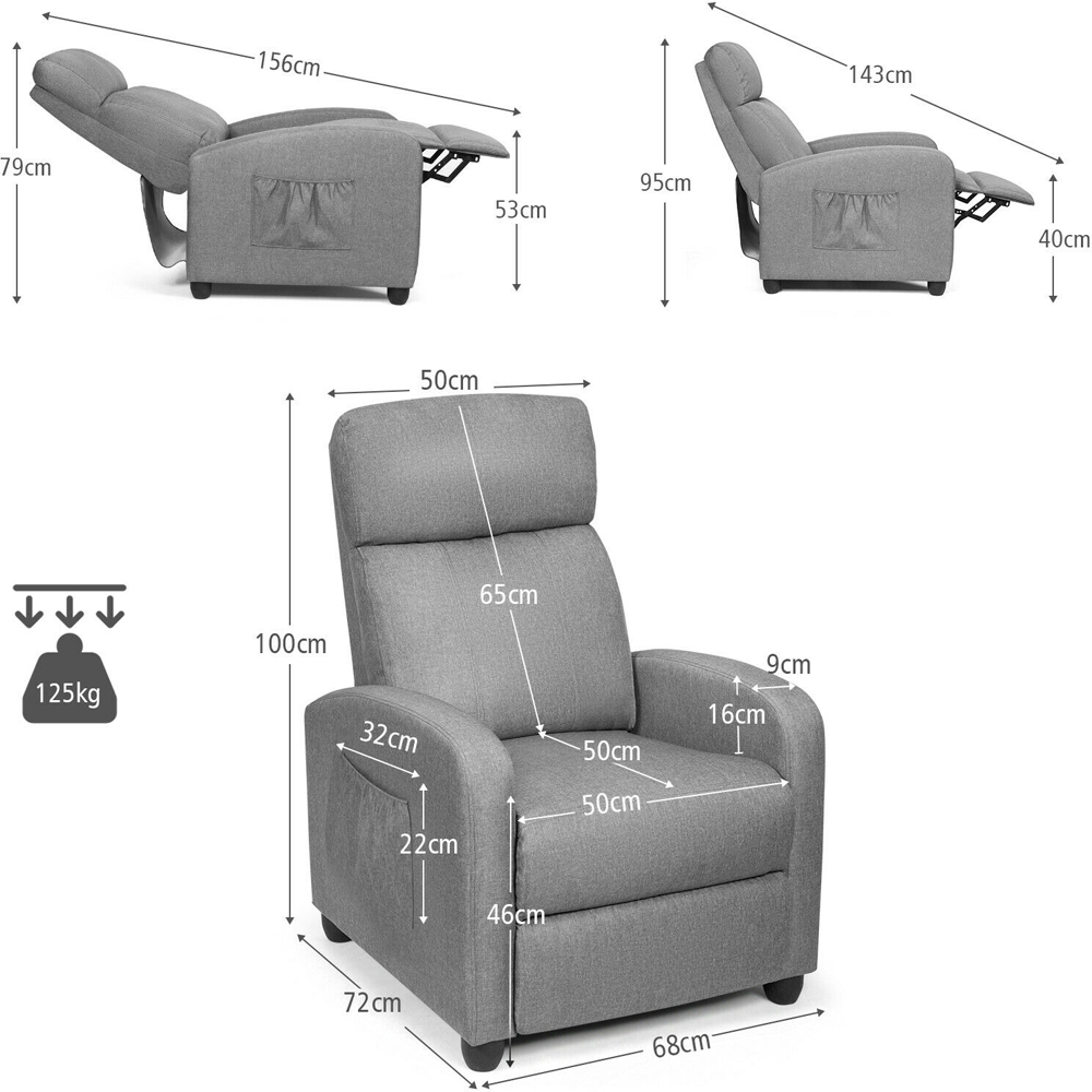 Costway Grey Recliner Chair with Adjustable Backrest Image 8