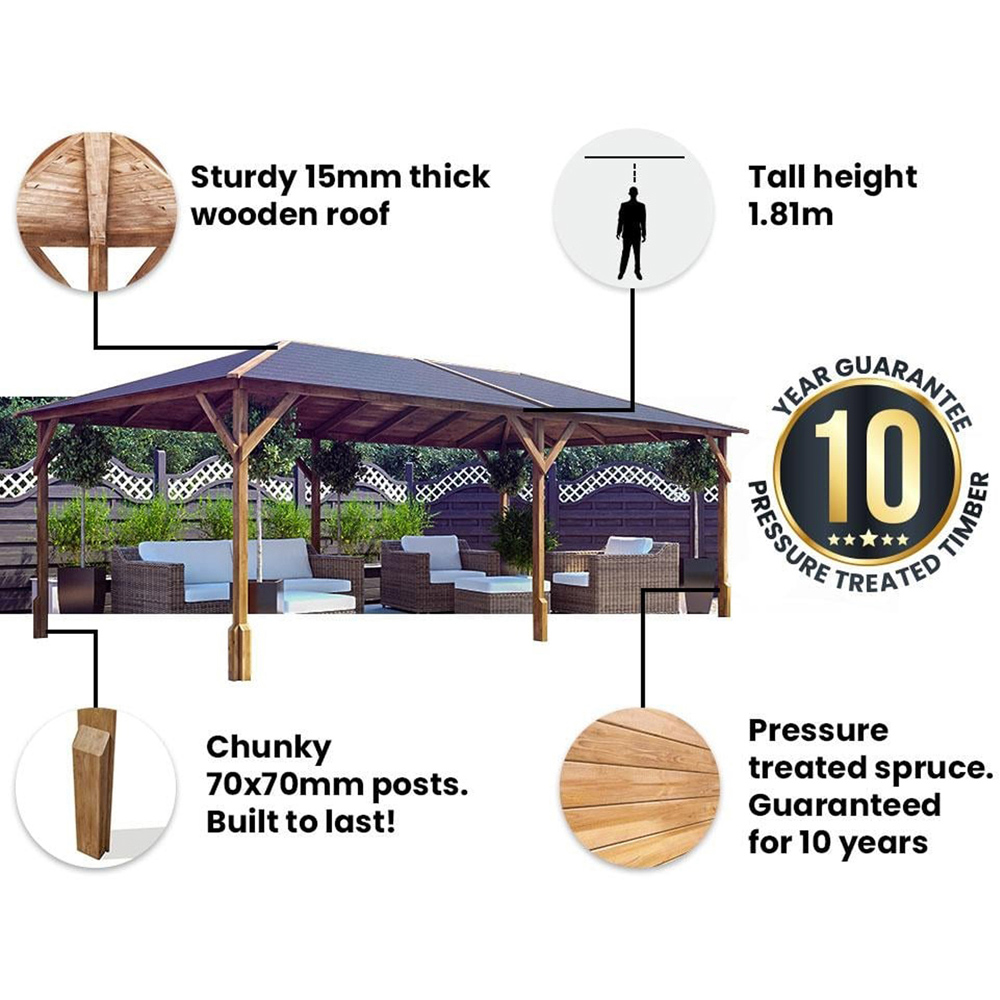 Dunster House Utopia 6 x 3m Brown Louvre Wall Garden Gazebo with Roof Shingles Image 5