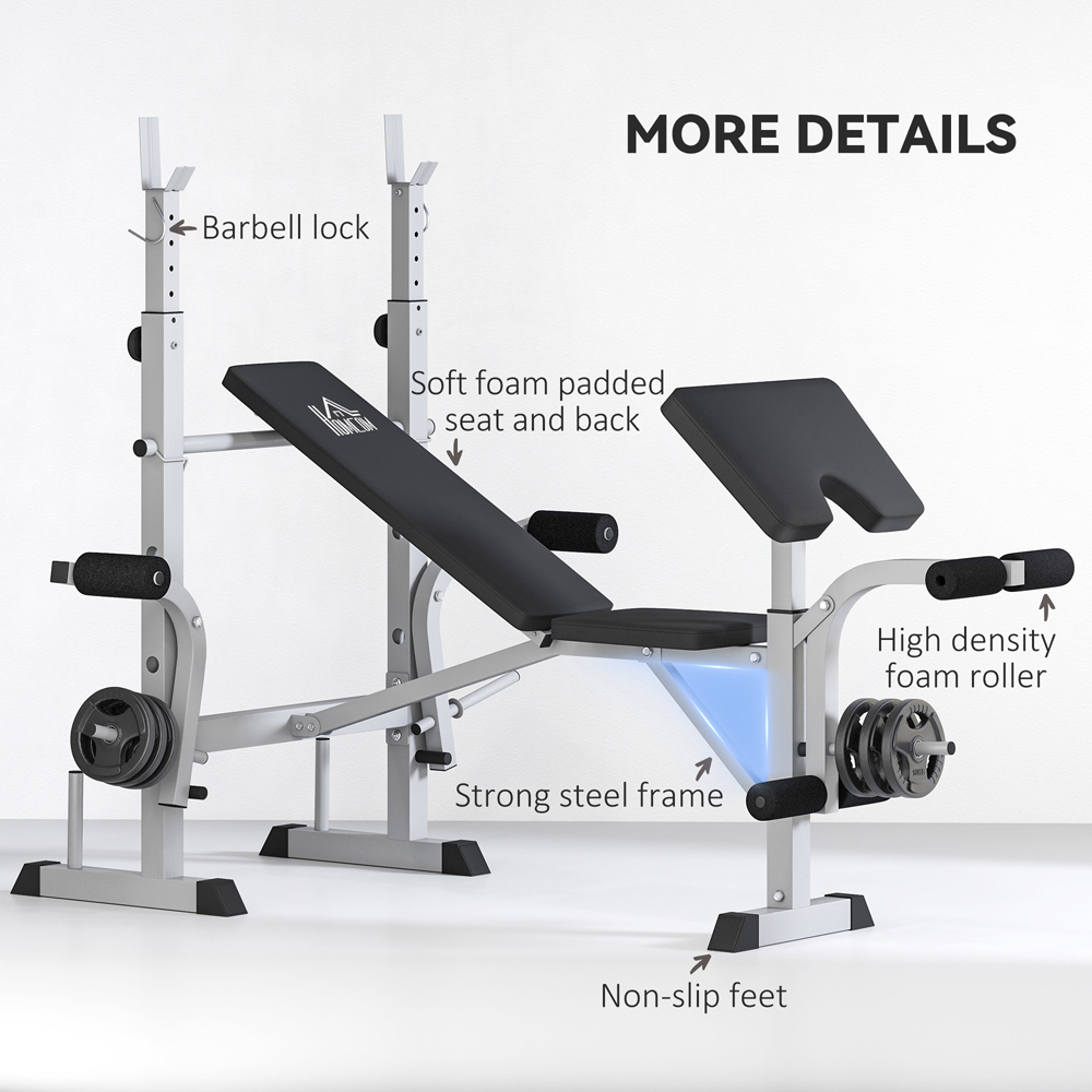 HOMCOM Grey Adjustable Weight Bench with Squat Rack Preacher Curl Pad and Leg Developer Image 7