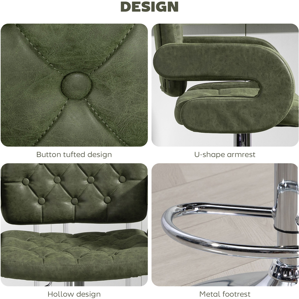 Portland Green PU Leather Height Adjustable Swivel Bar Stool Image 7