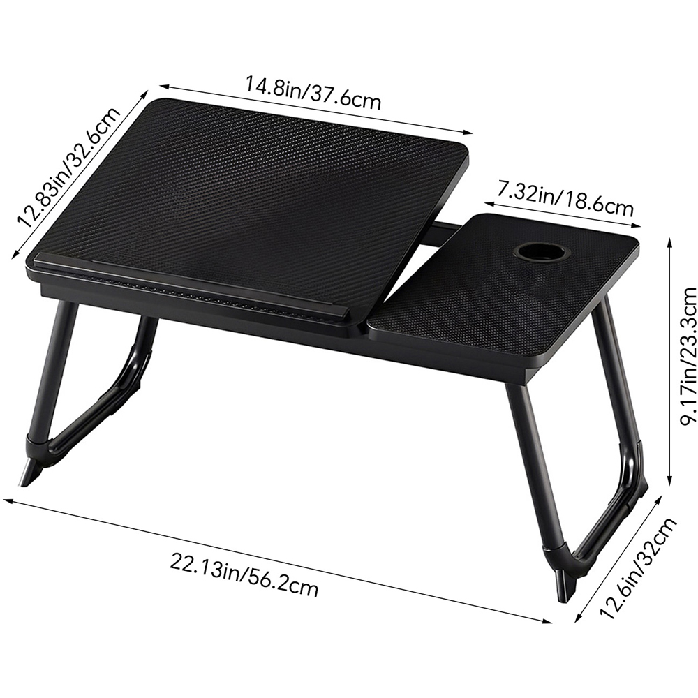 Living and Home Black Foldable Laptop Bed Table with Cup Holder Image 6