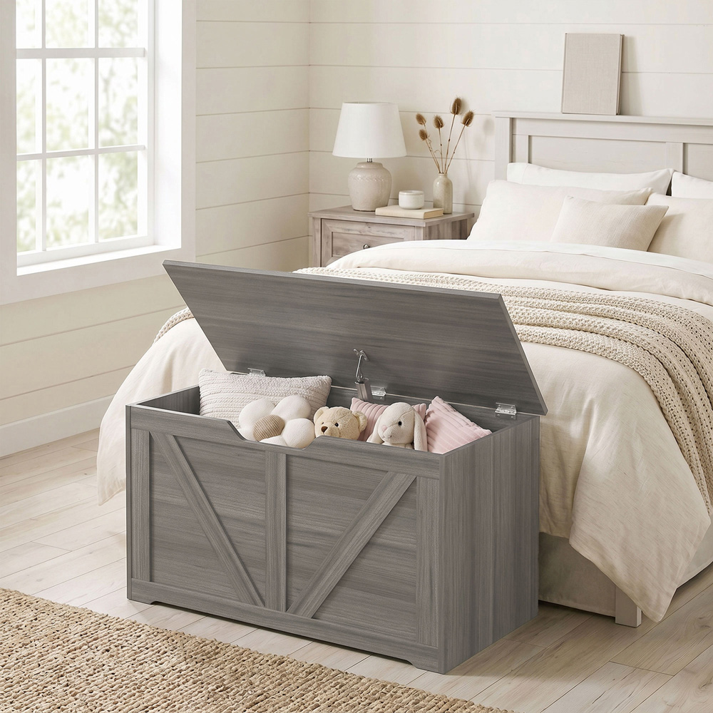 HOMCOM 100L Dark Grey Storage Trunk with Safety Hinge Image 2