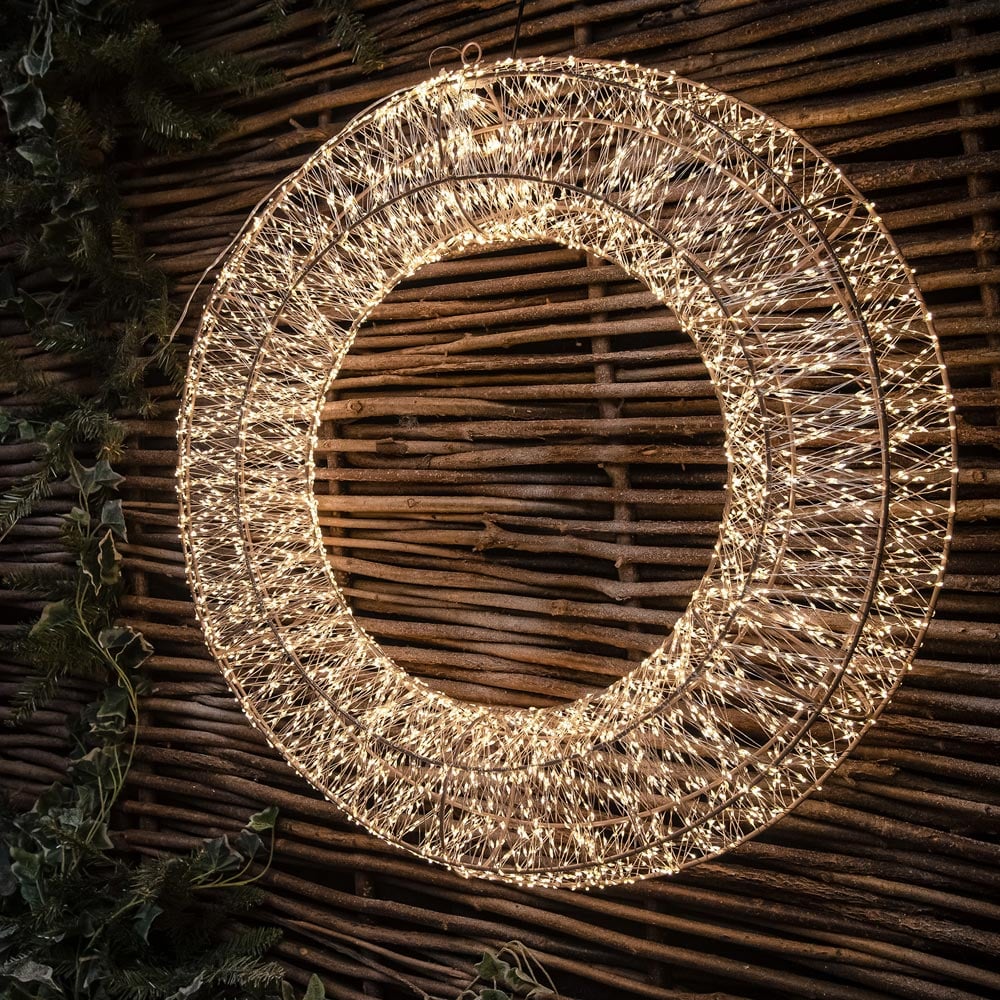 The Christmas Centre 10000 Warm White LED Micro Lights Pre-Lit Gold Light-Up Wreath 90cm Image 3