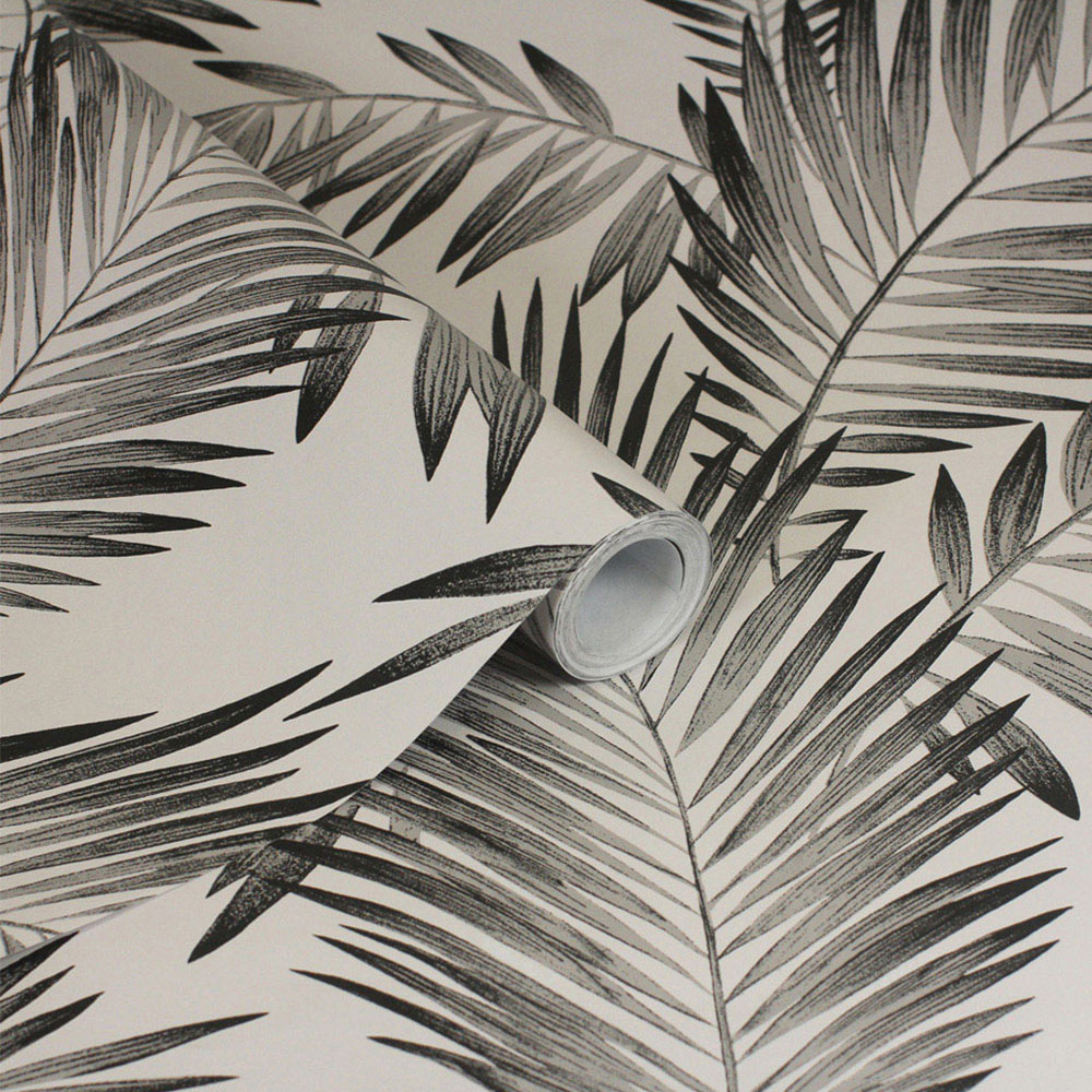 Arthouse Tropical Palm Leaf Black and White Wallpaper Image 2