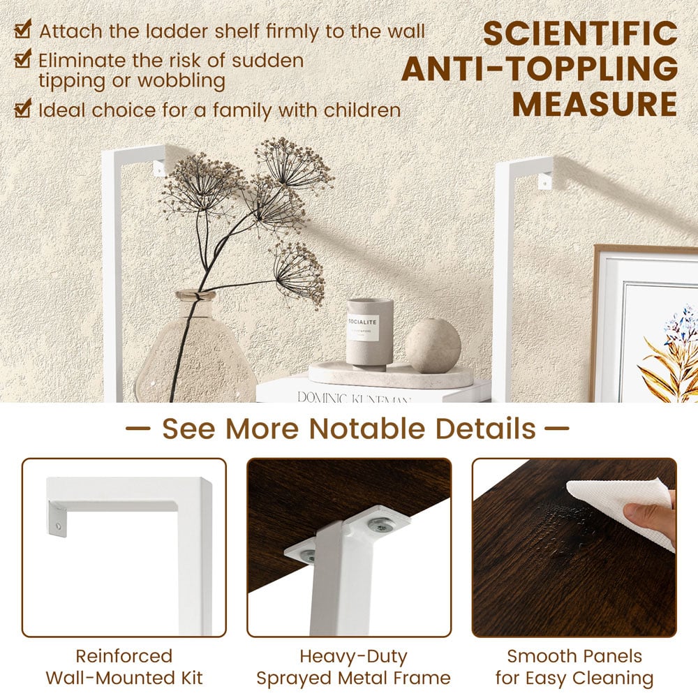 Costway 5 Shelf Steel Frame Natural Ladder Shelf Unit Image 6